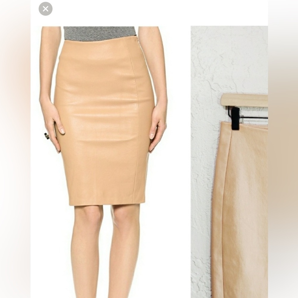 Diane Von Furstenberg Tan Panel Marta Leather Pencil Skirt